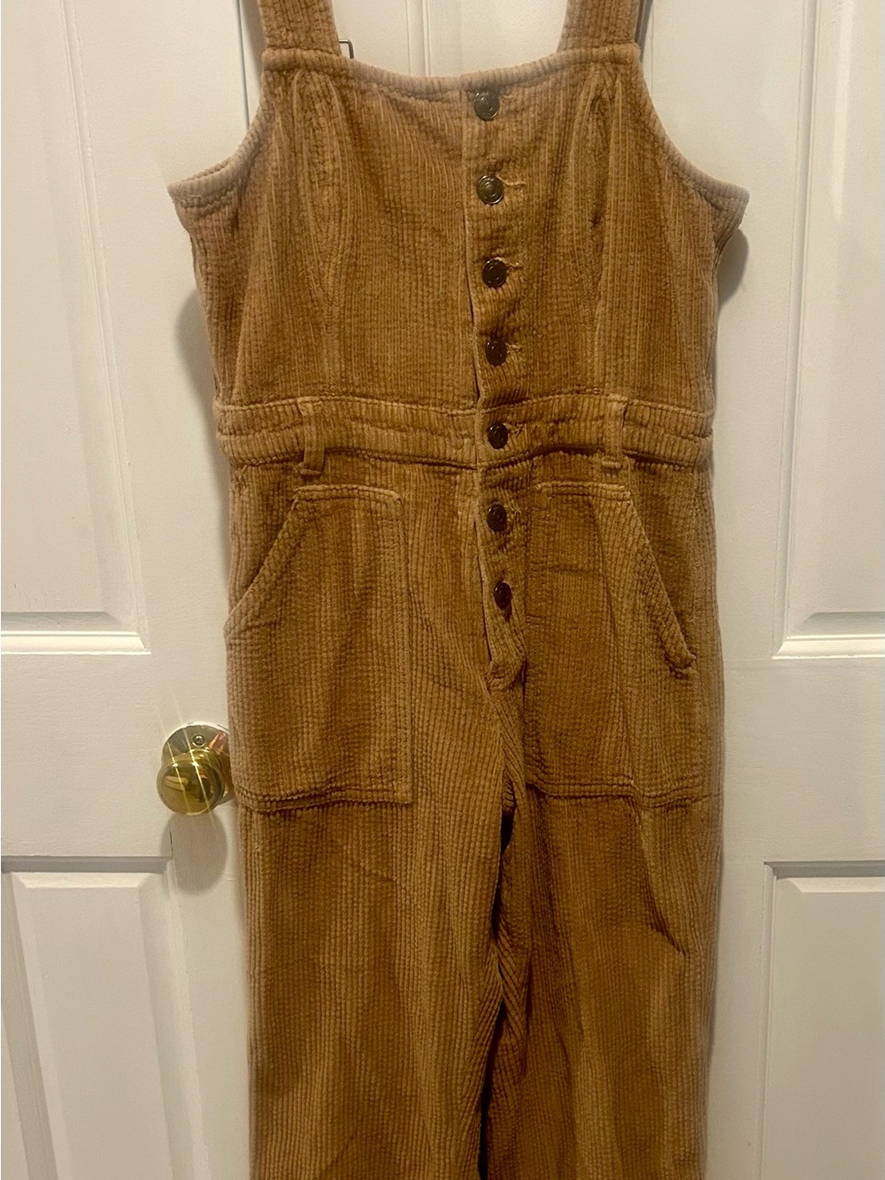aerie Corduroy Button-Front Jumpsuit in Camel Brown